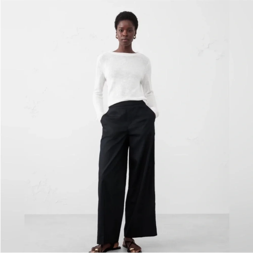 NWT! Banana Republic Black Hayden Wide Leg Linen Blend Pull On Pant - #712888 🩷